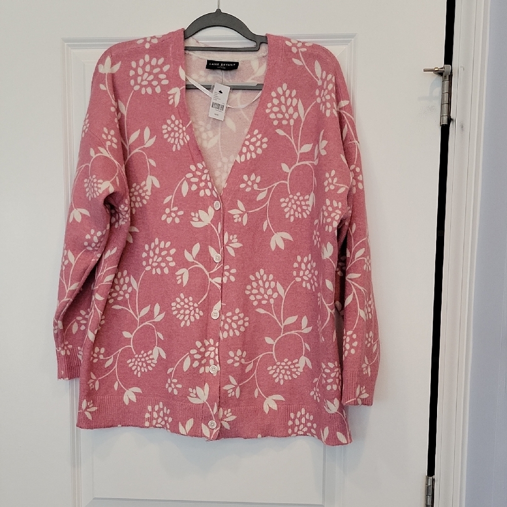 Lane Bryant Women's Pink Floral Printed Button Down Cardigan Sweater 18/20 NWT
